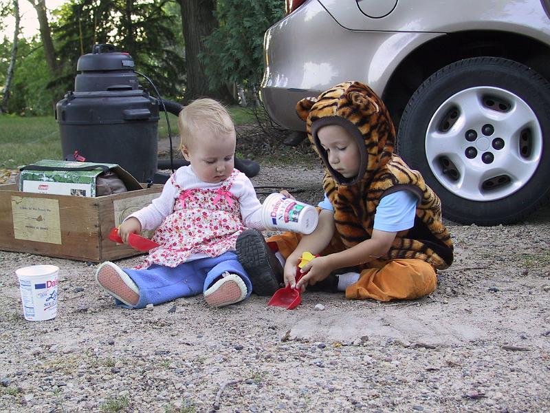IMG_0042.JPG - Tiger and Leah digging in the gravel driveway.