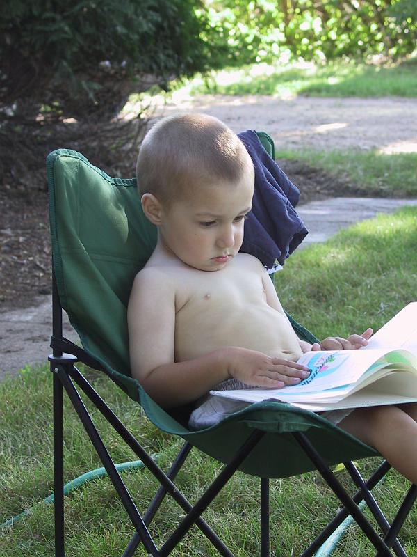 0801after.jpg - Finished.  Nice and cool for summer, makes him look more grown up, I think, AND best of all, it looks just like Dad.