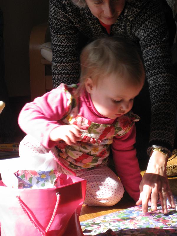 0214f.jpg - Leah got to open some gifts early while Grandma and Grandpa F were here.